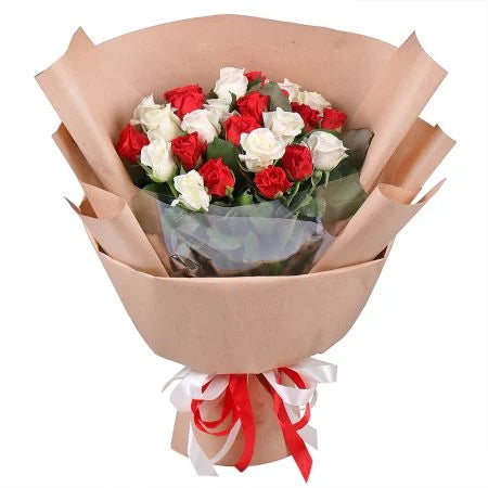 25 Red & White Roses