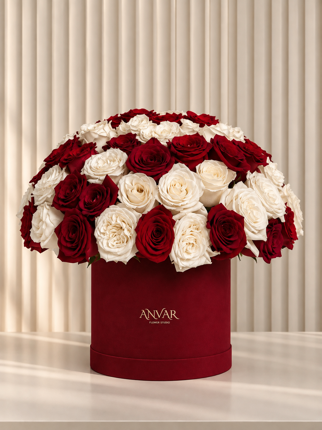 Crimson & Ivory — 61 Roses in a Signature Box